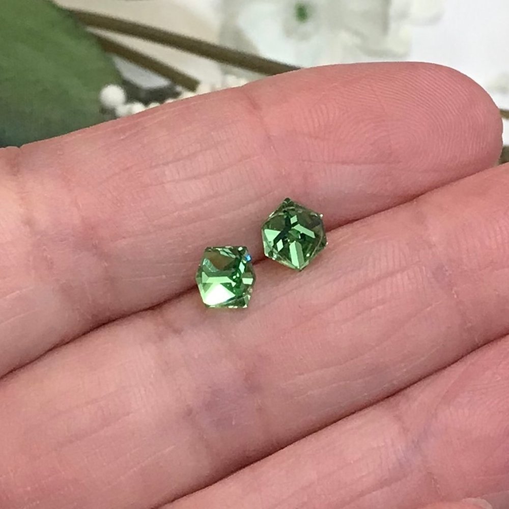 Peridot Color Cube Swarovski Crystal Earrings